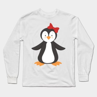 Cute Penguin, Little Penguin, Penguin With Bow Long Sleeve T-Shirt